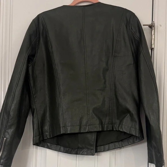 LOFT Women's Olive Leather Jacket - Picture 3 of 4